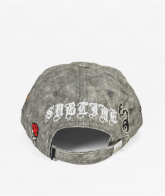 Primitive x Sublime Backstage Grey Wash Strapback Hat | Zumiez