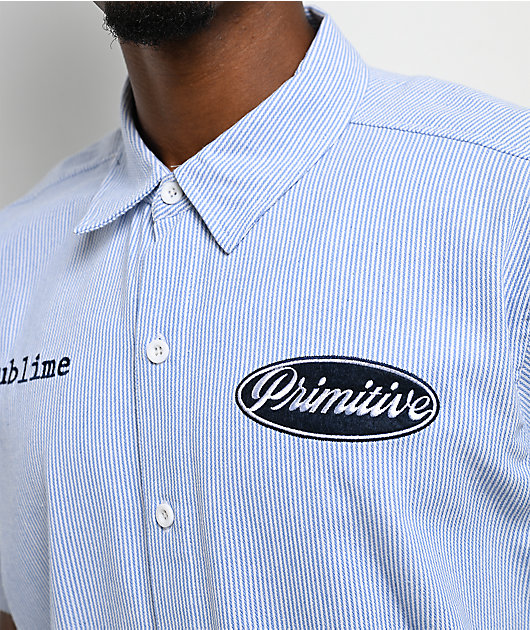 Primitive x Sublime Day Shift Blue Stripe Short Sleeve Button Up Shirt