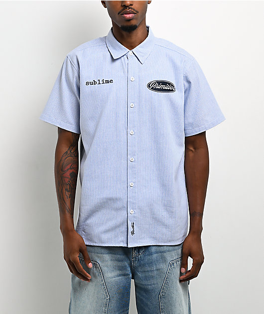 Primitive x Sublime Day Shift Blue Stripe Short Sleeve Button Up Shirt