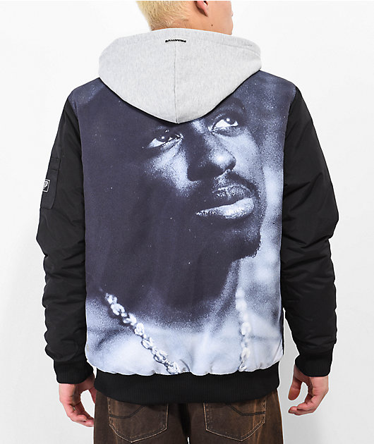 Primitive x Tupac 2fer Black Grey Hooded Bomber Jacket