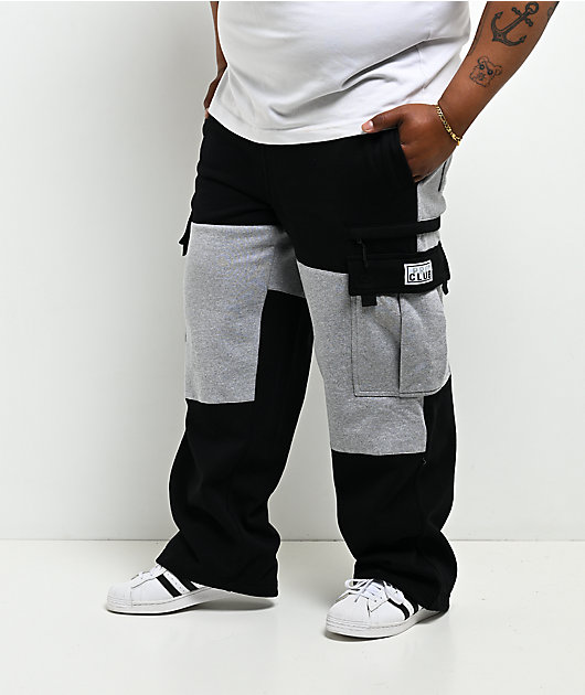 Pro Club Color Block Black & Grey Heavyweight Cargo Sweatpants