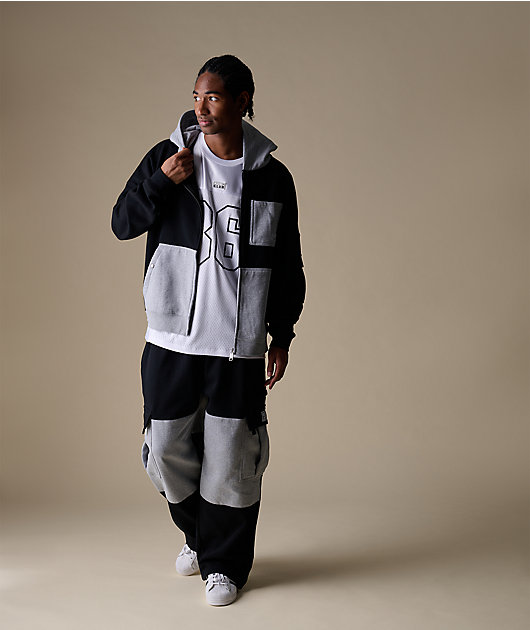 Pro Club Color Block Black & Grey Heavyweight Cargo Sweatpants