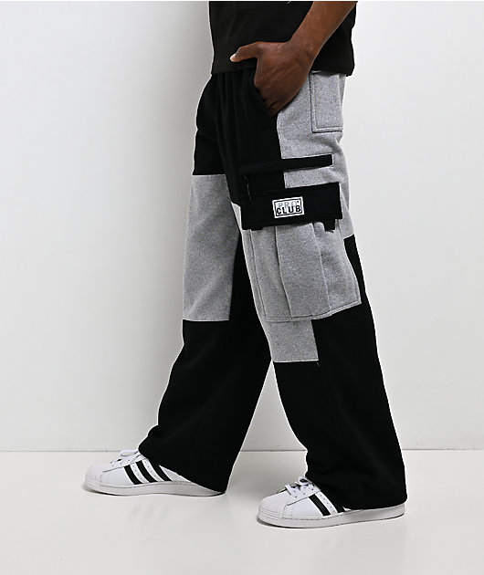 Pro Club Color Block Black & Grey Heavyweight Cargo Sweatpants