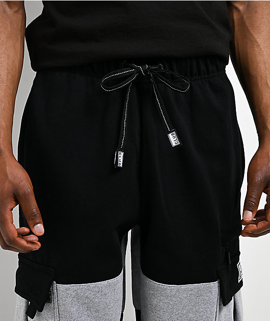 Pro Club Color Block Black & Grey Heavyweight Cargo Sweatpants