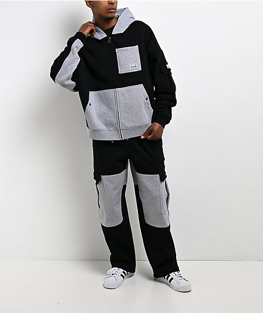 Pro Club Color Block Black & Grey Heavyweight Cargo Sweatpants