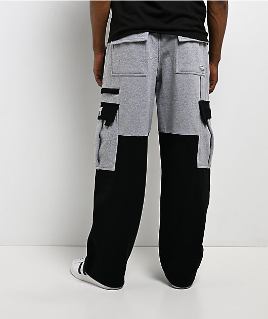 Pro Club Color Block Black & Grey Heavyweight Cargo Sweatpants