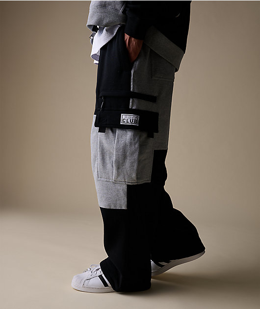 Pro Club Color Block Black & Grey Heavyweight Cargo Sweatpants