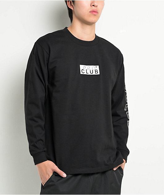 Pro Club Embroidered Box Logo Black Long Sleeve T Shirt