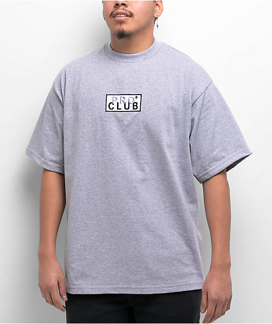 トップス 10th embroidery logo pack T-shirt Pro Club Embroidered Box Logo Grey T-Shirt | Zumiez