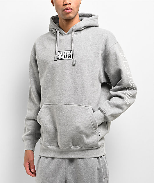 Grey hoodie with logo on sale