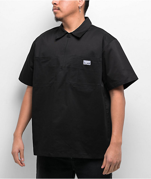 【PRO CLUB】Heavyweight ハーフジップ ワーク シャツ Pro Club Heavyweight Black Half Zip Work Shirt | Zumiez