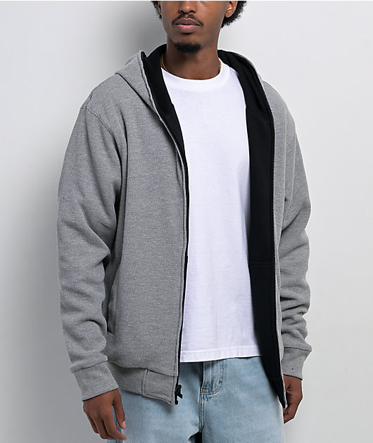 Pro Club Heavyweight Reversible Thermal Grey & Black Zip Hoodie