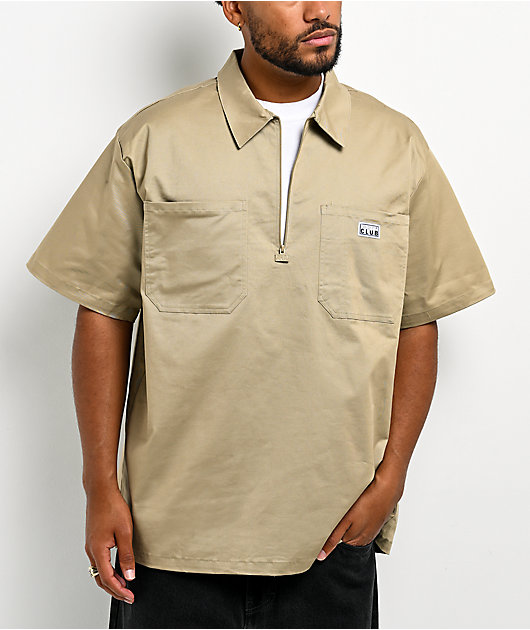 Pro Club Khaki Quarter Zip Work Shirt