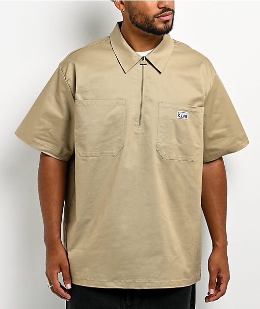 Pro Club Khaki Quarter Zip Work Shirt