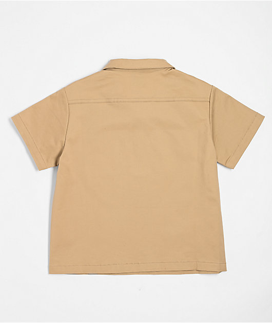 Pro Club Kids Khaki Woven Quarter Zip Work Shirt