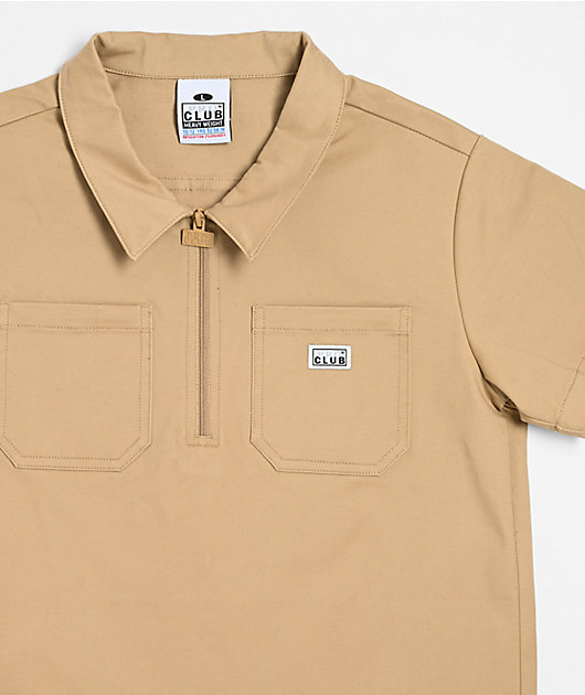 Pro Club Kids Khaki Woven Quarter Zip Work Shirt