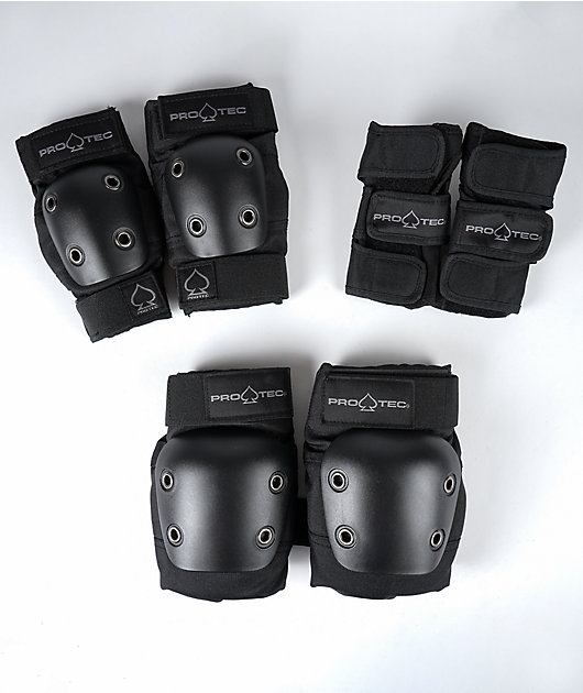 Pro-Tec Kids Jr. Street Open Back Black 3 Pack Pad Set | Zumiez