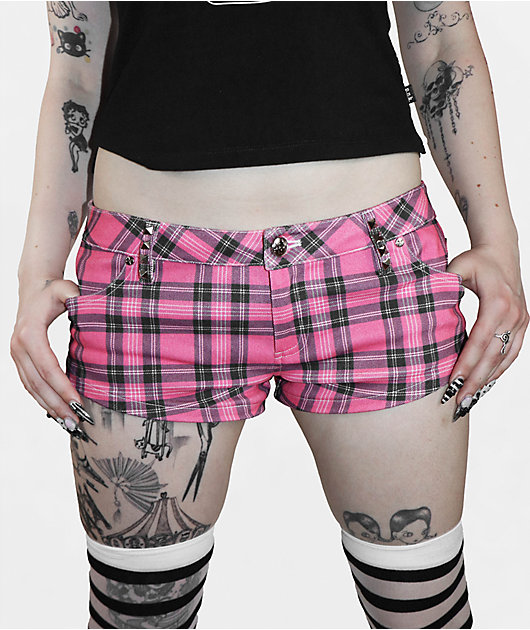 Punx N Kisses x Gloomy Bear Valerie Pink Plaid Shorts