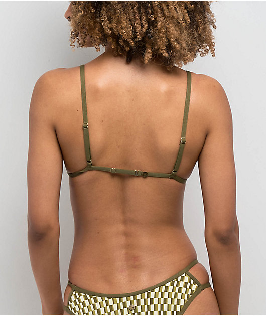 Quiksilver Lowers Tile Green & White Triangle Bikini Top