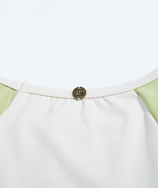 Quiksilver Pipeline Green & White Long Sleeve Crop Swim Top