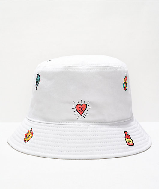 Quipster White Embroidered Bucket Hat