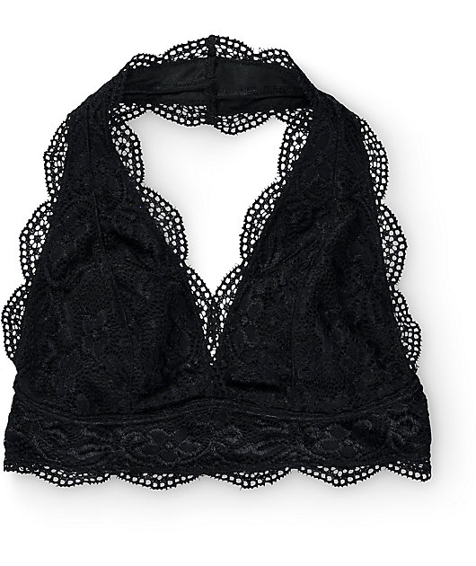 black lace halter bralette