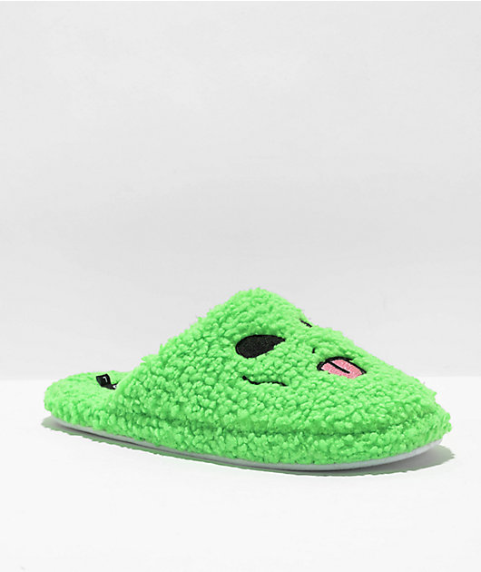 Green fuzzy slippers on sale