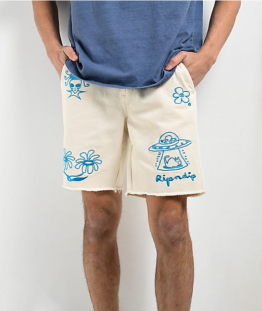 RIPNDIP Blonded Raw Edge White Denim Shorts | Zumiez