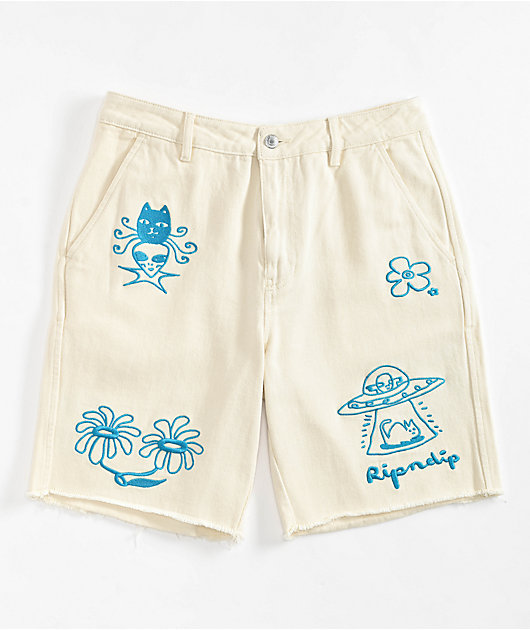 RIPNDIP Blonded Raw Edge White Denim Shorts | Zumiez