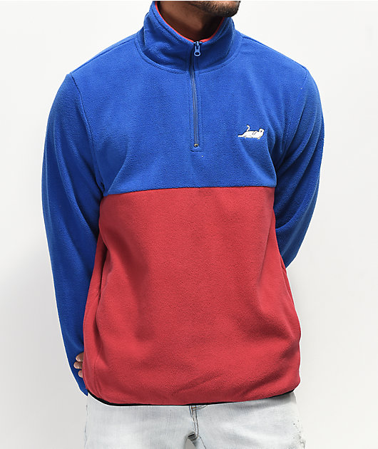 half blue half red hoodie