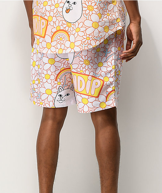 RIPNDIP Daisy Daze Pink & White Elastic Waist Shorts