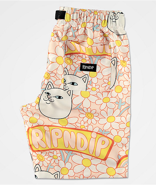 RIPNDIP Daisy Daze Pink & White Elastic Waist Shorts