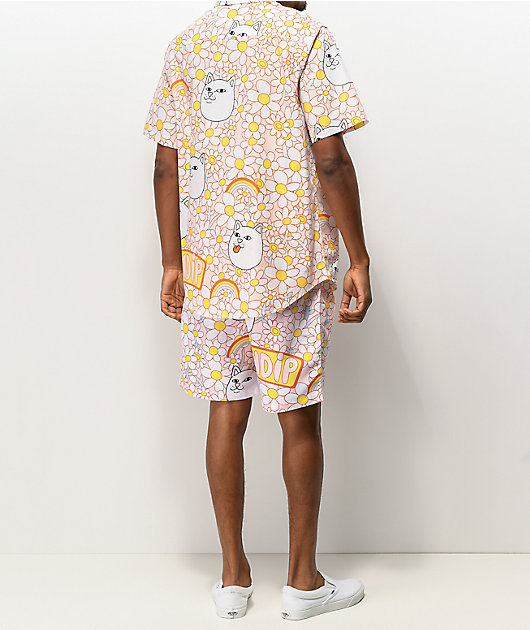 RIPNDIP Daisy Daze Pink & White Elastic Waist Shorts
