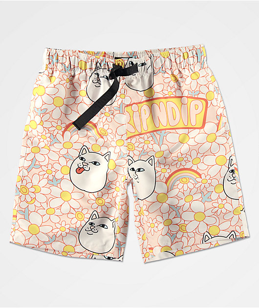 RIPNDIP Daisy Daze Pink & White Elastic Waist Shorts