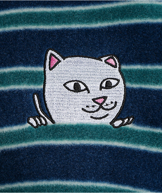 スウェット・トレーナー Ripndip Dizzy Nermal Polar Fleece Crewneck Navy/Teal L RIPNDIP Warped Striped Long Sleeve Top - Navy/Teal – Dolls Kill