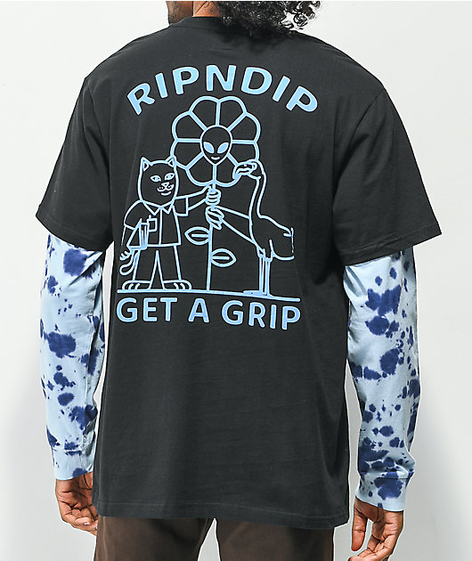 RIPNDIP Get A Grip Black & Tie Dye Layered Long Sleeve T-Shirt