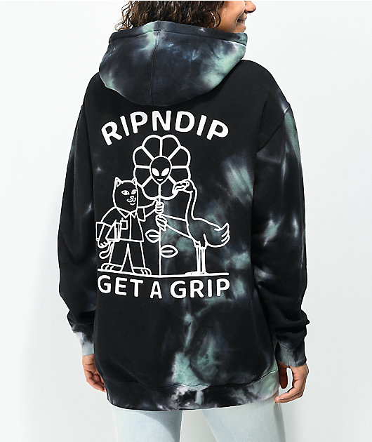 RIPNDIP Get a Grip Black Tie Dye Hoodie | Zumiez