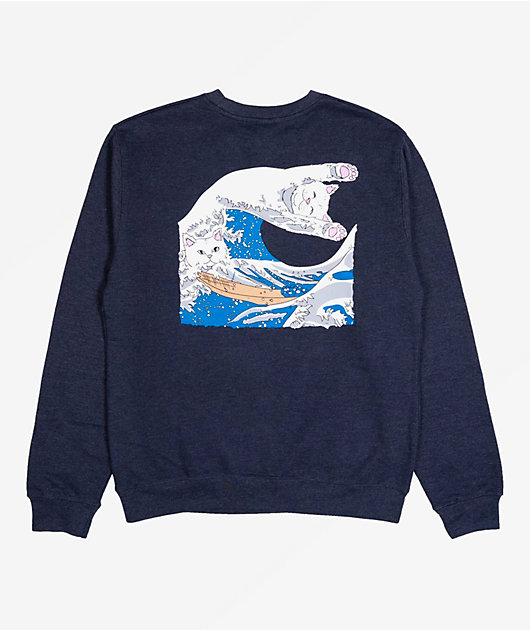 RIPNDIP Great Wave Navy Blue Crewneck Sweatshirt Zumiez