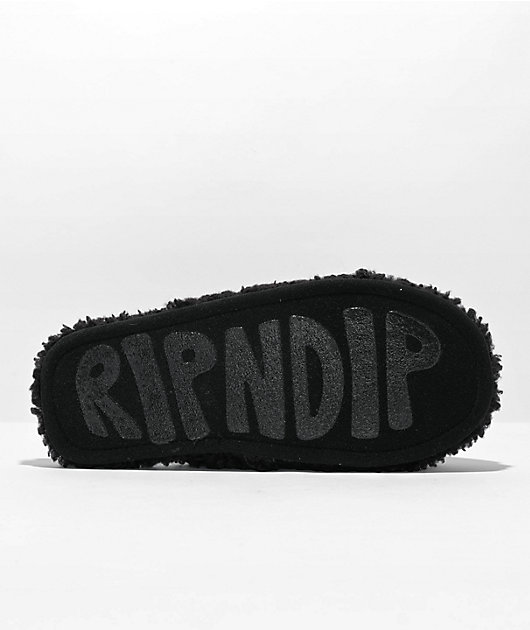 RIPNDIP Jerm Face Black Fuzzy Slide Slippers