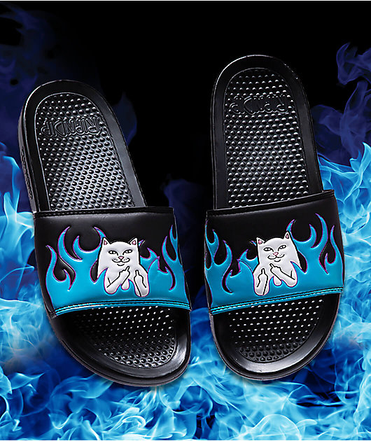 RIPNDIP Lord Nermal Black & Blue Flame Slide Sandals