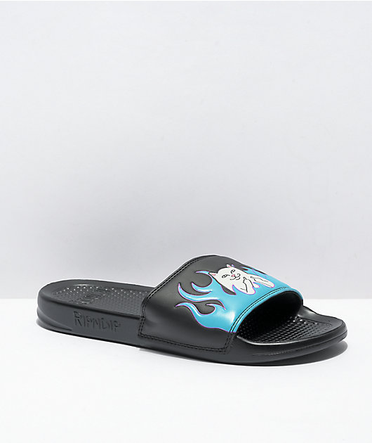 RIPNDIP Lord Nermal Black & Blue Flame Slide Sandals | Zumiez display picture 1