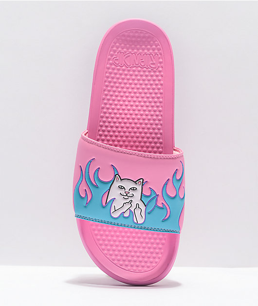 RIPNDIP Lord Nermal Pink Blue Flame Slide Sandals Zumiez