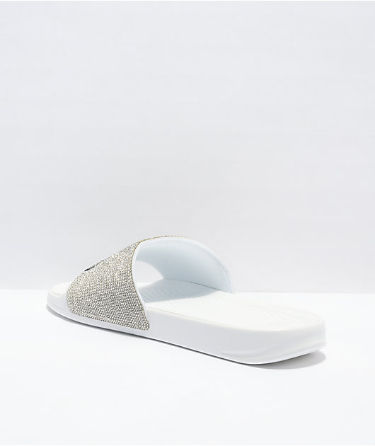 RIPNDIP Lord Nermal Rhinestone White Slide Sandals