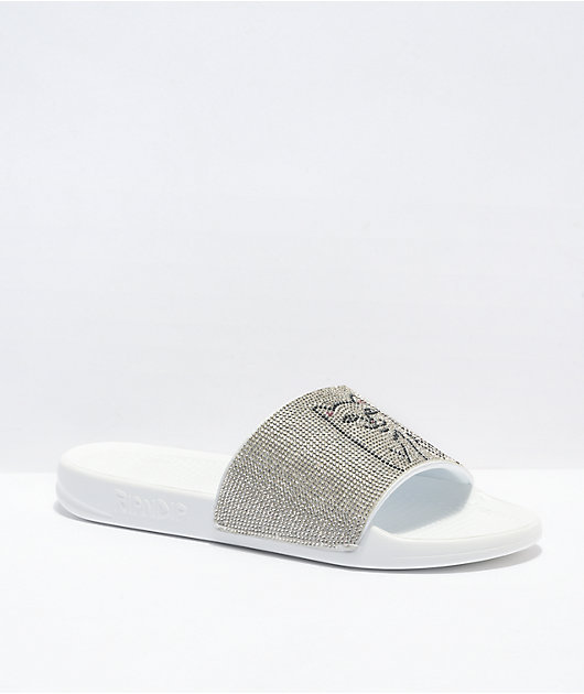 RIPNDIP Lord Nermal Rhinestone White Slide Sandals