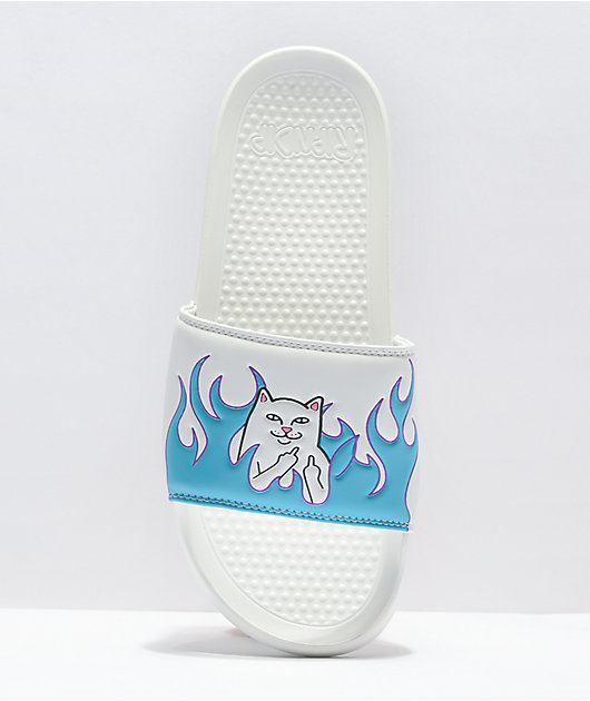 RIPNDIP Lord Nermal White & Blue Flame Sandals