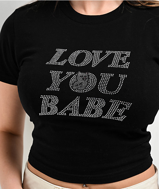 RIPNDIP Rhinestone Love You Babe キラキラ ベイビーティー RIPNDIP Love U Babe Rhinestone Black Crop T-Shirt | Zumiez