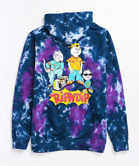 RIPNDIP Nerm And The Gang Blue u0026 Purple Tie Dye Hoodie
