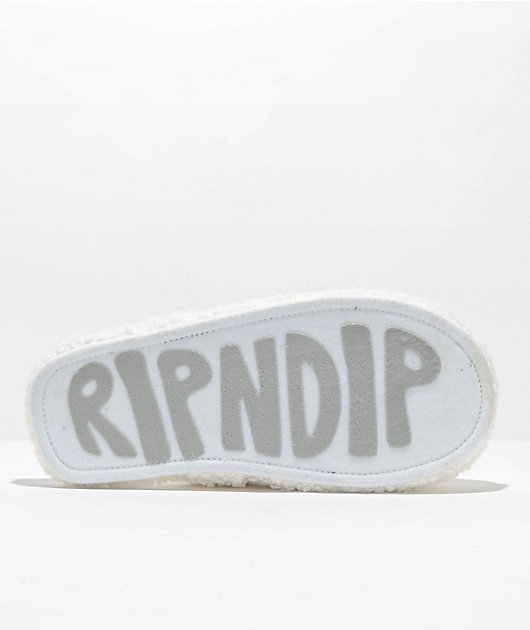 RIPNDIP Nerm Face White Fuzzy Slide Slippers