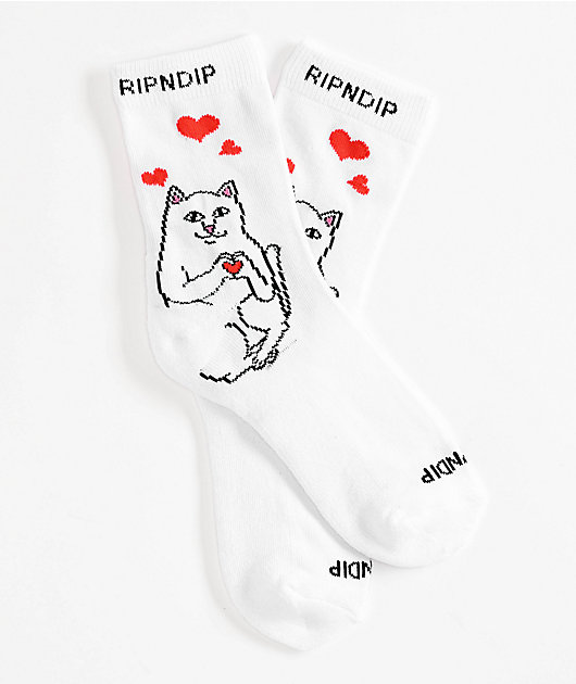 TANAP. white rhino (PUP) 【Nukul氏タグ付き】 RIPNDIP Nermal Love White Mid Crew Socks | Zumiez