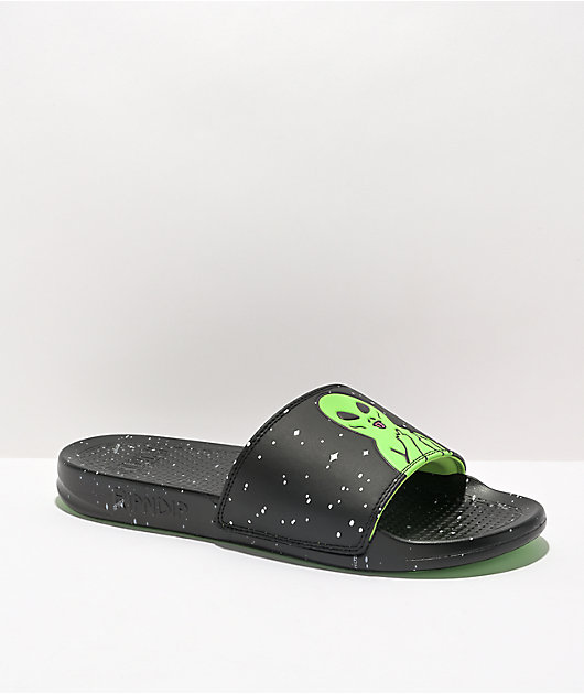 RIPNDIP We Out Here Black & Neon Green Slide Sandals